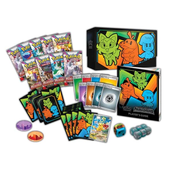 paldea evolved card sleeves Pokemon - Elite Trainer Box - 65 Count Pack flip die 2 Plastic condition markers A collectors box to hold everything Pokemon TCG Paldea Evolved Card